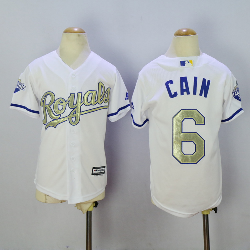 Youth Kansas City Royals #6 Cain White Champion MLB Jerseys